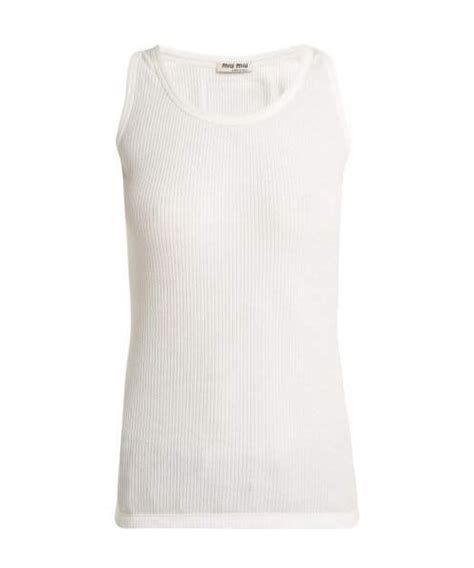 miu miu タンクトップ|Ivory Cotton Knit Tank Top .